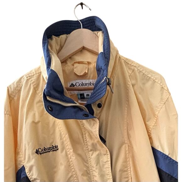 VTG Columbia Women’s Jacket Butter Yellow Blue Accents Sz M Packed Hood Outdoor - Picture 3 of 7